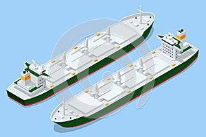 Isometric Bulk carrier ship. Bulk freighter travels. Import or export wheat, corn, grain, sand, coal. Container ship