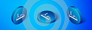 Isometric Bumper car icon isolated on blue background. Amusement park. Childrens entertainment playground, recreation