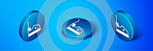 Isometric Bumper car icon isolated on blue background. Amusement park. Childrens entertainment playground, recreation park. Blue
