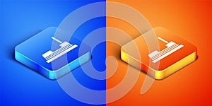 Isometric Bumper car icon isolated on blue and orange background. Amusement park. Childrens entertainment playground