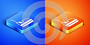 Isometric Bumper car icon isolated on blue and orange background. Amusement park. Childrens entertainment playground