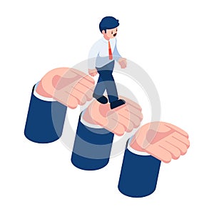 Isometric Businesman Walking on Supporting Hands