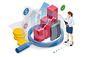 Isometric Business Analysis, Analytics, Research, Strategy statistic, Planning, Marketing, Finance chart, Financial