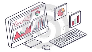 Isometric Business Analytics Dashboard, Data Insights, vector design Generative AI