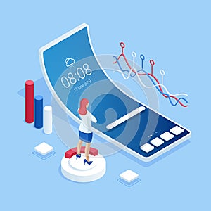Isometric business analytics and financial technology, data visualization concept. Business Analytics technology using