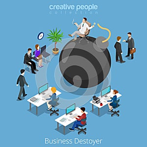 Isometric business bomb destroy man flat 3d isomet