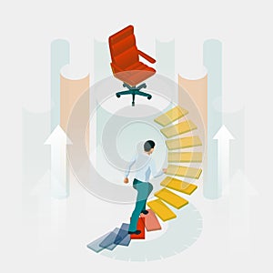 Isometric Business Career Growth concept. Challenge, Trouble, obstacles, Path to the goal, Business concept growth to photo