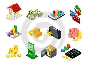 Isometric Business Financial Icons Set