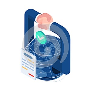 Isometric Business Handshake Over The World