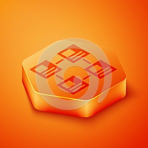 Isometric Business hierarchy organogram chart infographics icon isolated on orange background. Corporate organizational