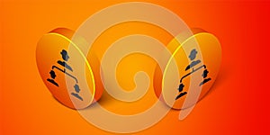 Isometric Business hierarchy organogram chart infographics icon isolated on orange background. Corporate organizational