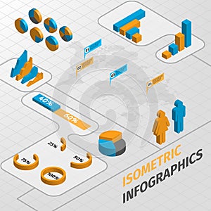 Isometric business infographics design elements