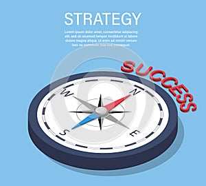 Isometric Business navigate compass to success. Guiding direction and vision. Strategy way to goal concept. vector illustration