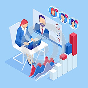 Isometric business training online or business people in a video conference at business meeting concept.