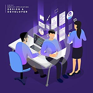 Isometric business UI/UX Team