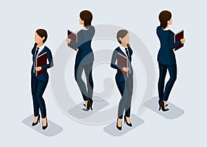 Isometric Business Woman Front View, Rear View