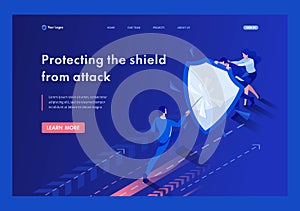 Isometric Businessman Attack a Shield