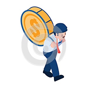 Isometric Businessman Carry Money and Going Forward