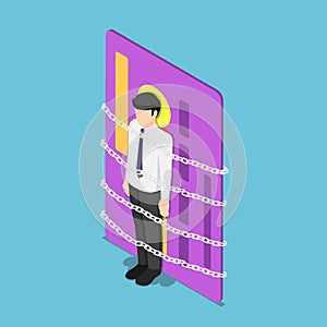 Isometric businessman chained with credit card