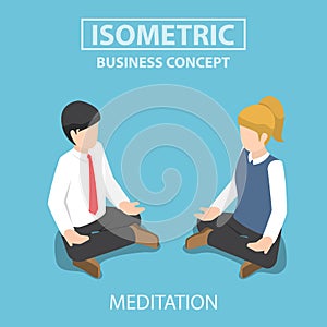 Isometric businessman doing yoga in lotus pose.