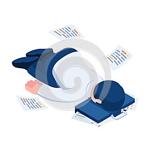 Isometric Businessman Fainting on Briefcase