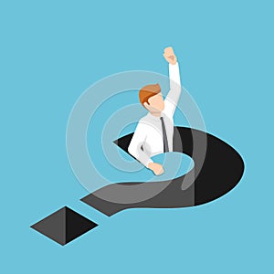 Isometric businessman falling into question mark hole