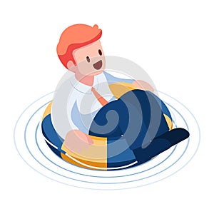 Isometric Businessman Floating with Lifebuoy