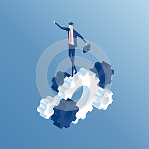 Isometric businessman and gears