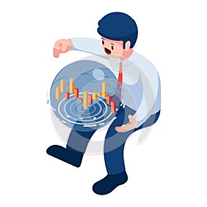 Isometric Businessman Holding Crystal Sphere with Candlestick Chart Inside