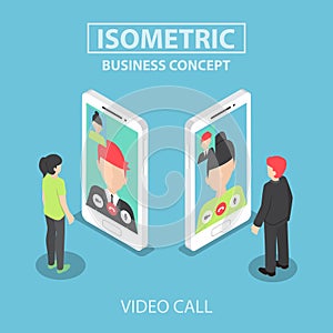 Isometric businessman make video call with his colleague