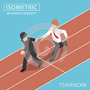 Isometric Businessman Passing Baton to His Colleague in Relay Ra