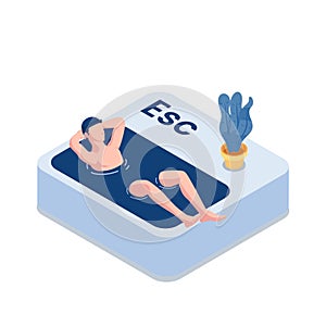 Isometric Businessman Relaxing in The Esc Escape Button Pool