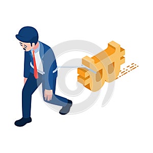 Isometric Businessman Tied with Bitcoin Symbol