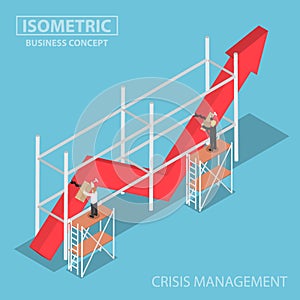 Isometric businessman trying to fix broken graph