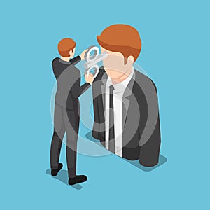 Isometric businessman turning a windup key on businessman head