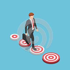 Isometric businessman walking to the bigger target