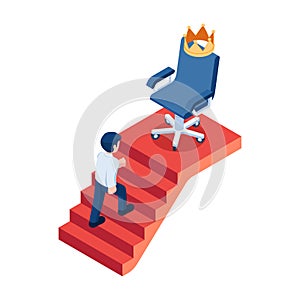 Isometric Businessman Walking Up to King Office Chair