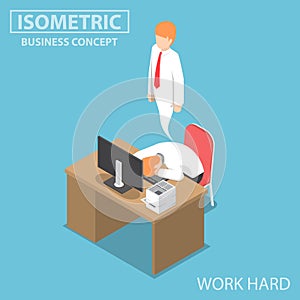 Isometric Businessman Work Hard Until Dead