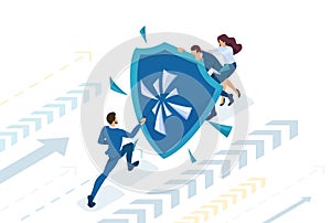 Isometric Businessmen Hiding Behind a Shield