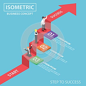 Isometric businesspeople on business graph ladder