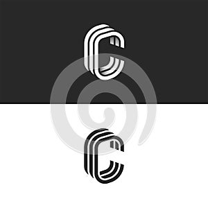 Isometric C letter logo mockup, modern trendy linear design, black and white smooth lines CCC typography emblem