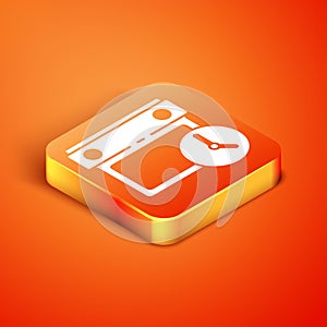 Isometric Calendar and clock icon isolated on orange background. Schedule, appointment, organizer, timesheet, time