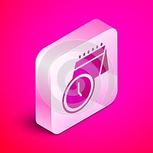 Isometric Calendar and clock icon isolated on pink background. Schedule, appointment, organizer, timesheet, time