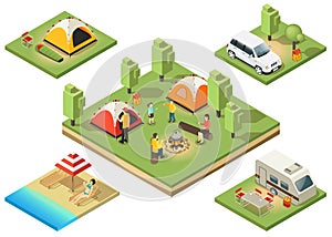 Isometric Camping Territory Composition