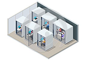 Isometric Capsule Office Pod. Movable Portable Meeting Soundproof Booth Acoustic Private Office Meeting Pod Phone Booth photo