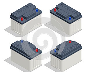Isometric Car Battery icon Isolated on White Background. Accumulator Battery Energy Power and Electricity Accumulator photo