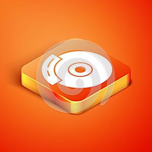Isometric Car brake disk with caliper icon isolated on orange background. Vector