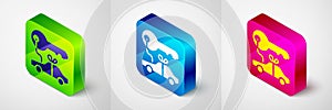 Isometric Car gift icon isolated on grey background. Car key prize. Square button. Vector