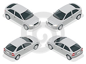 Isometric car. Hatchback car. Flat 3d vector high quality city transport icon set.