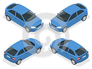 Isometric car. Hatchback car. Flat 3d vector high quality city transport icon set.